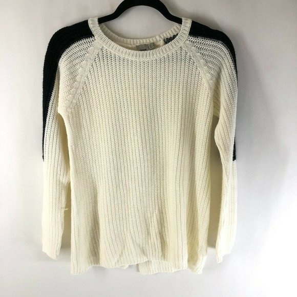 Asos Womens Sweater Open Back Chunky Knit Scoop Neck Ivory Black Size 2 - Picture 1 of 6